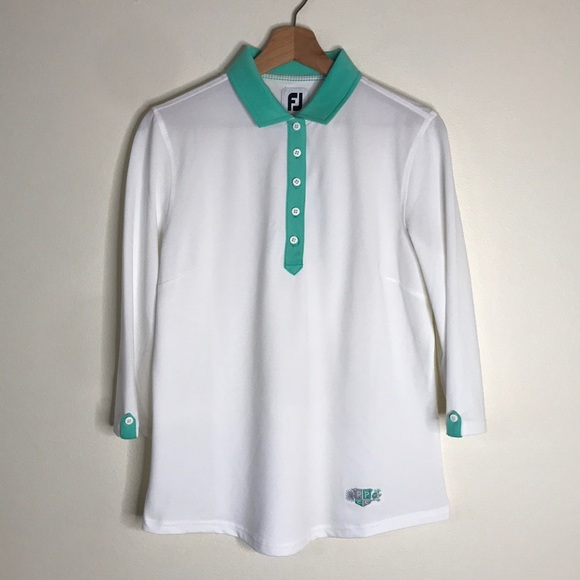Footjoy ladies baby pique polo golf shirt with sleeves size large - Picture 1 of 11